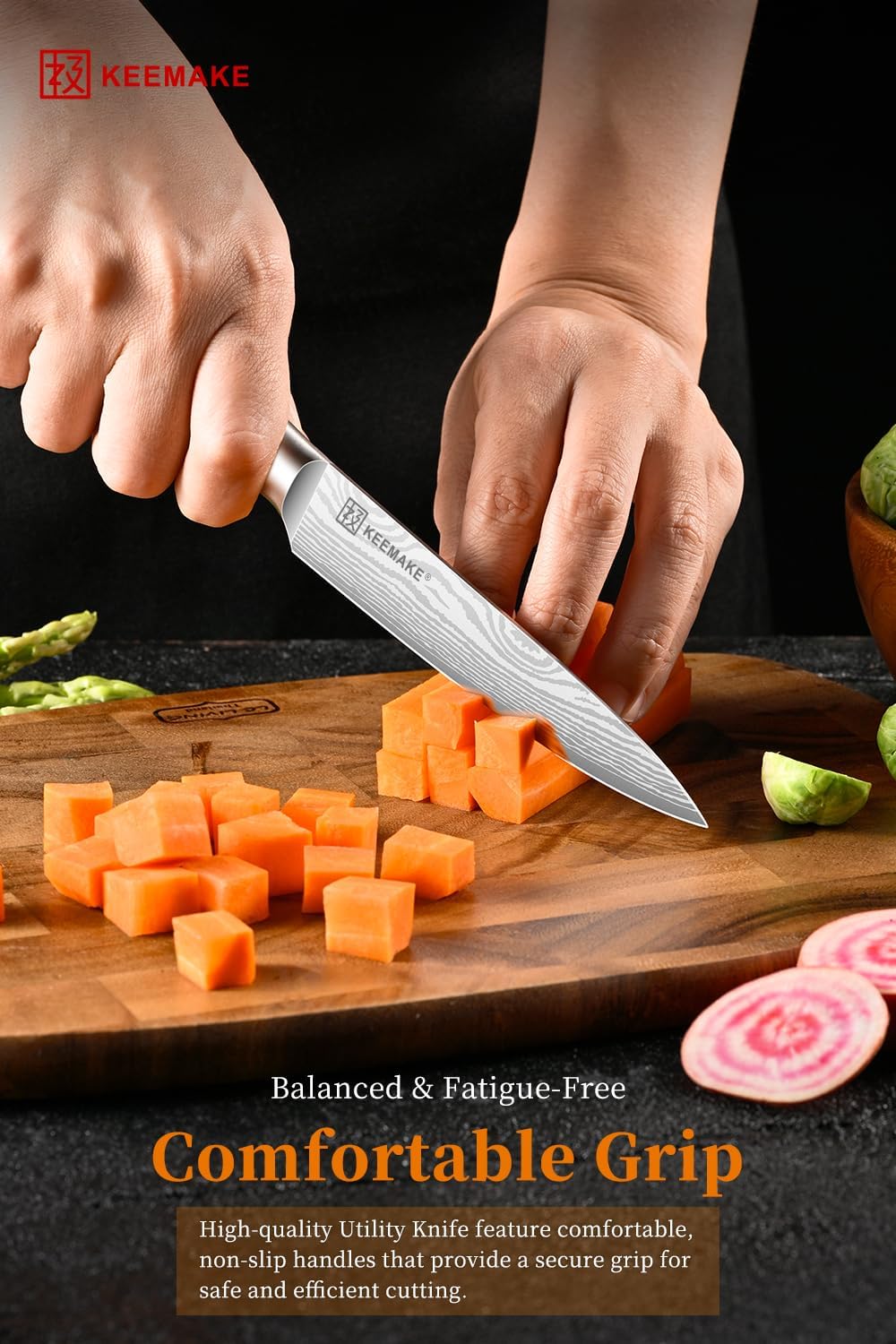 KEEMAKE Kitchen Utility Knife, 5 Inch Chef Knife,Ultra Sharp High Carbon Stainless Steel,Tomato Knife for Fruit and Vegetable Cutting with Ergonomic Handle, Paring Knife for Kitchen