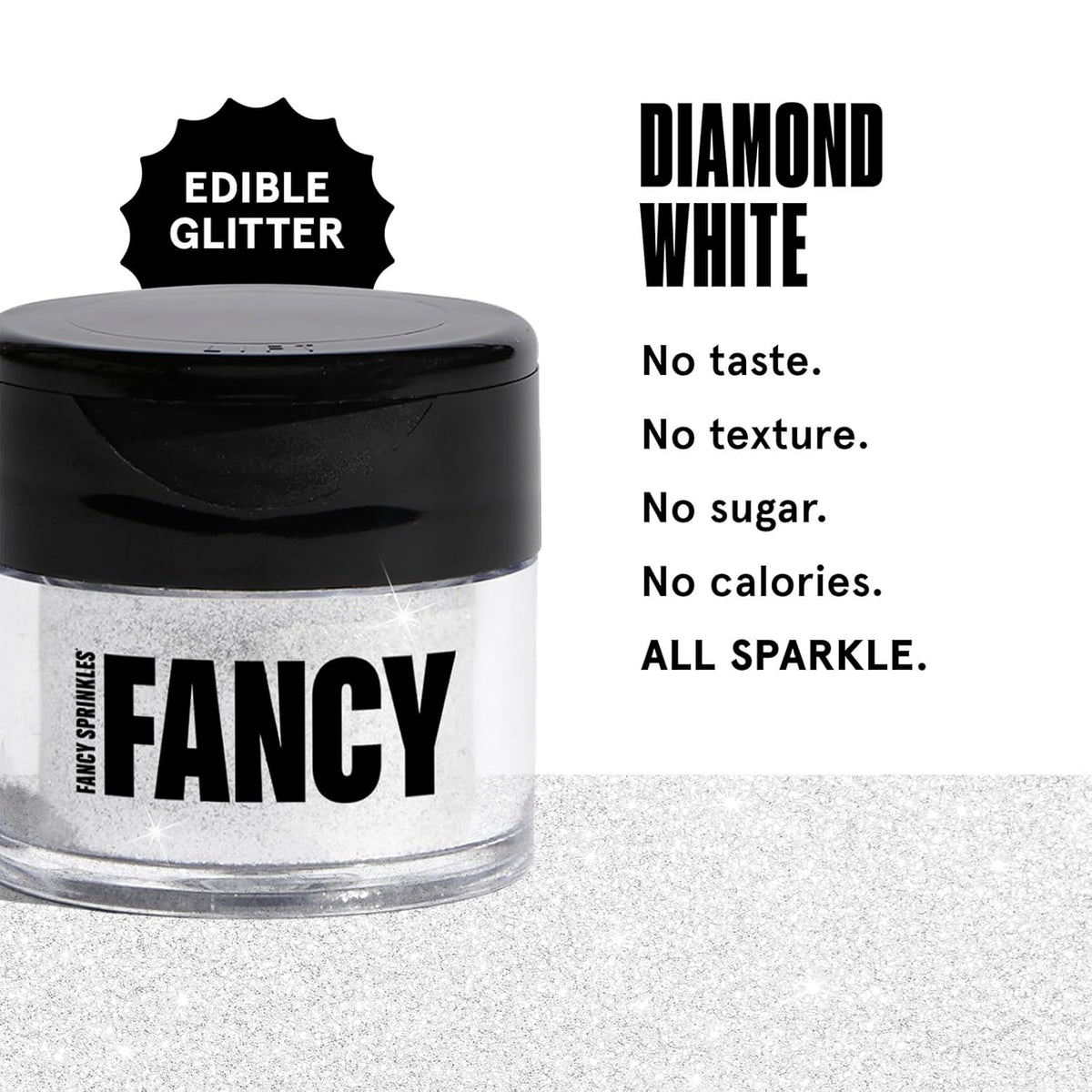 Fancy Sprinkles Diamond White Premium Edible Glitter, 100% Edible Glitter for Sparkling Food & Drinks No Taste or Texture (4gm)