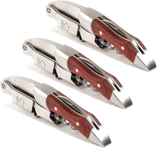 Professional Waiter Corkscrew Wine Key for Bartenders Set of 3,With Long Rosewood Handle Stainless Steel Handle Wine Opener for Bar Restaurant Waiters, Sommelier, Bartend (Rose Wood 3 Packs)