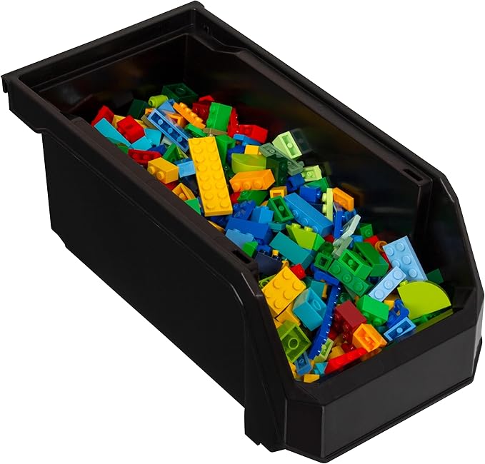 Plastic Containers for Organizing and Storage Bins for Closet, Kitchen, Office, Garage or Pantry Organization, Stackable Bins, Medium (11" x 5" x 5.5"), 8-Pack, Black