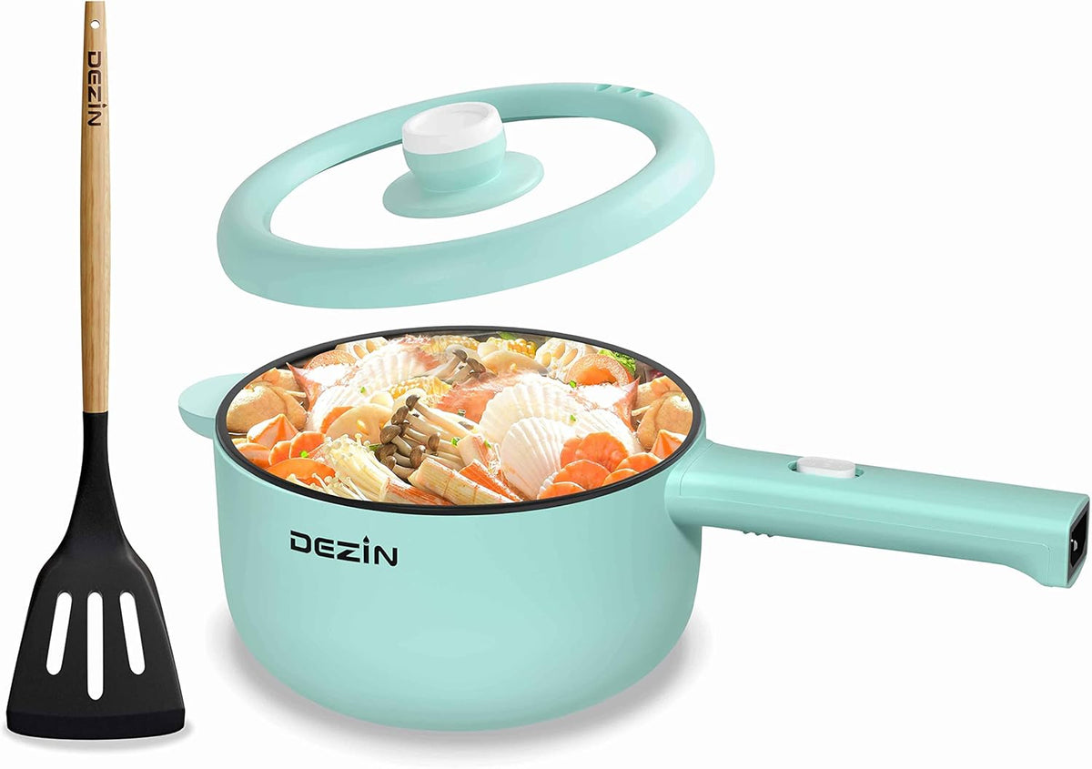 Dezin Electric Cooker, 2L Non-Stick Sauté Pan, Rapid Noodles Mini Pot for Steak, Egg, Fried Rice, Ramen, Oatmeal, Soup with Power Adjustment, College Dorm Room Essential