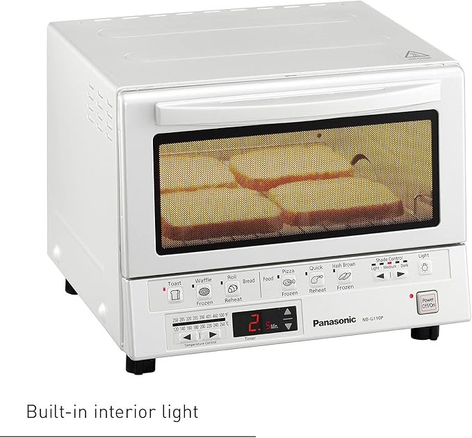 Panasonic FlashXpress Toaster Oven Countertop, 4-Slice Compact Size with Double Infrared Heating, 6 Auto Cook Options and Precise Temperature Control, 1300W - NB-G110P-W (White)