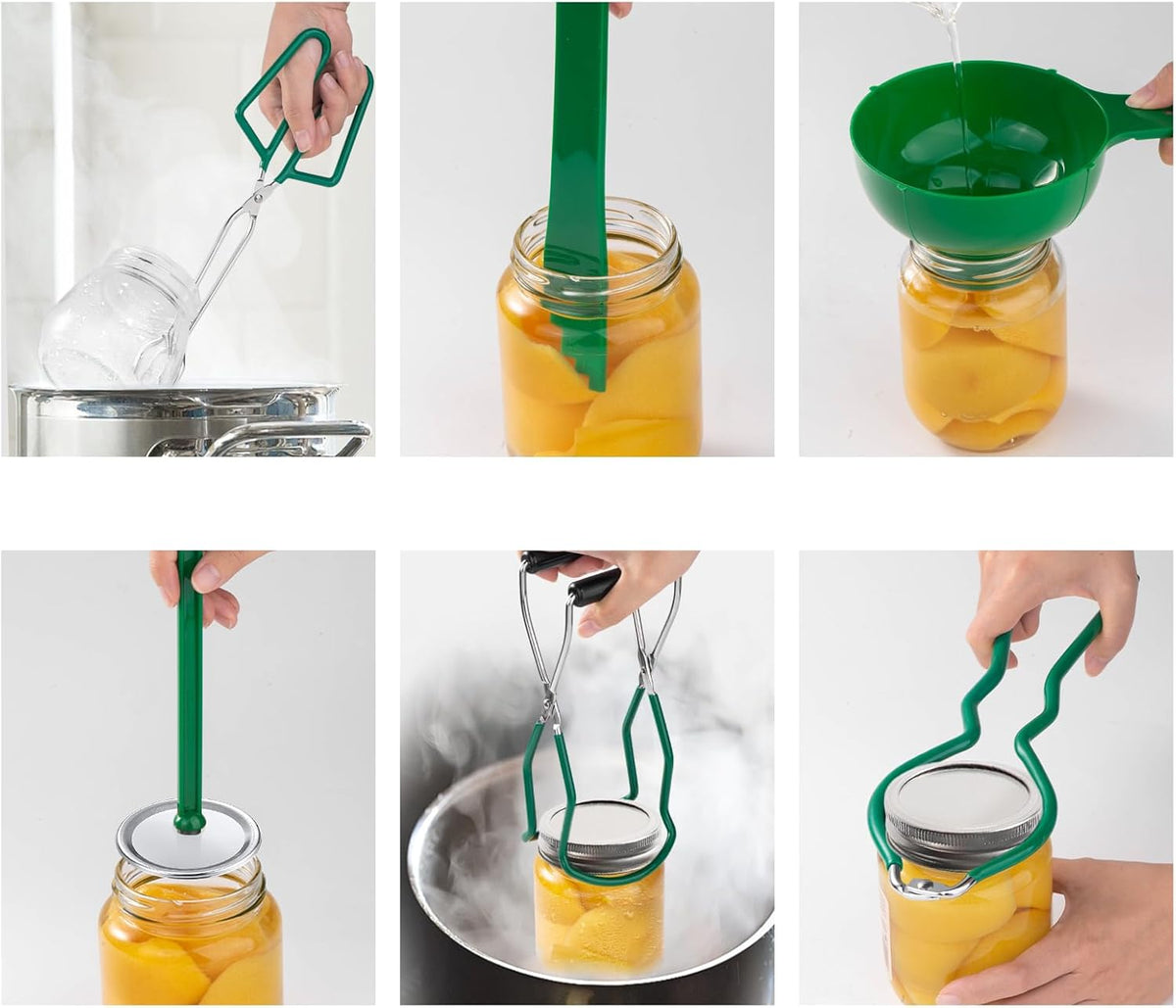 Canning Supplies Set - 6 Essential Tools for Canning Enthusiasts and Beginners - - Mason Jar Lifter, Funnel & Wrench, Tongs, Bubble Popper, Magnetic Lid Lifter for Water Bath & Pressure Canner