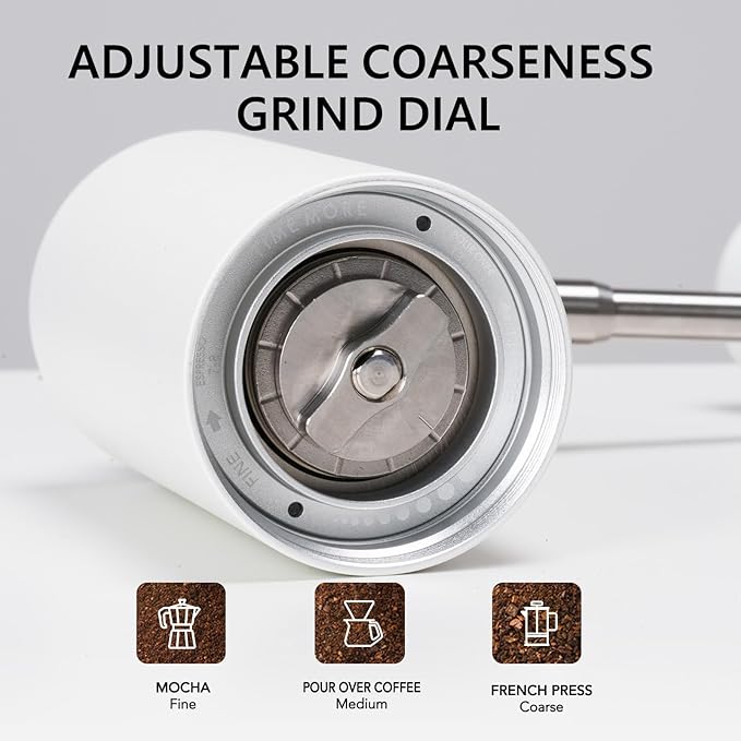TIMEMORE Manual Coffee Grinder CNC Stainless Steel Burr Coffee Grinder with Capacity 20g Chestnut C3S Internal External Adjustable Setting, Double Bearing Positioning for Travel Camping, Home White