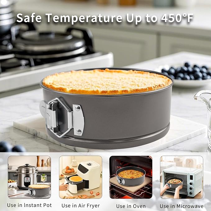 122PCs Cake Pan Sets for Baking, 7/8/9 Inch Round Cake Pans, Nonstick Springform Cake Pans, Cheesecake Baking Pans with 100 Pcs Piping Bags, 16 Pcs Nozzles, 3 Pcs Scrappers