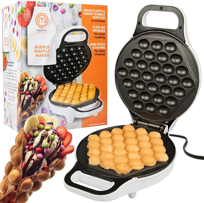 MasterChef Bubble Waffle Maker- Electric Non stick Hong Kong Egg Waffler Iron Griddle w FREE Recipe Guide- Ready in under 5 Minutes