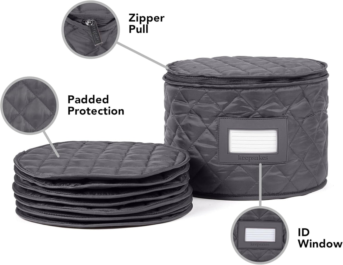 Covermates Keepsakes - Dish Storage - Padded Protection - ID Window - Stain Resistant - Machine Washable - China Storage, Slate