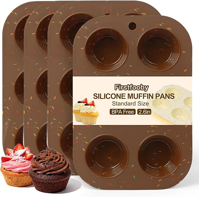 4 Pack Silicone Muffin Pan for Baking, Regular Size Nonstick Cupcake Pan, 6-Cup Silicone Muffin Tin BPA Free Dishwasher Safe, Great for Muffin Cupcake Brownie Egg Tart