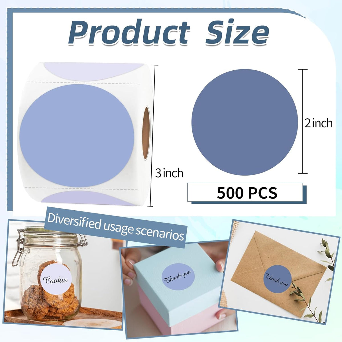 2 Inch Purple Gradient Round Thermal Label Printer Stickers - Self-Adhesive Direct Labels for DIY Logo Design, Name Tag (500 Labels/1 Roll)