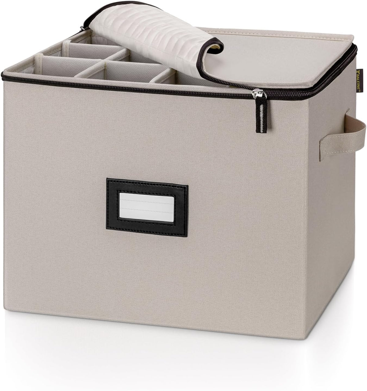 BALEINE China Storage Containers, Sturdy Quilted Wine Glass Storage, Plate Organizer with Carry Handles, Moving Boxes for Dishes, Cups, Mugs and Stemware (Champagne Flute, Hard Shell Cream)