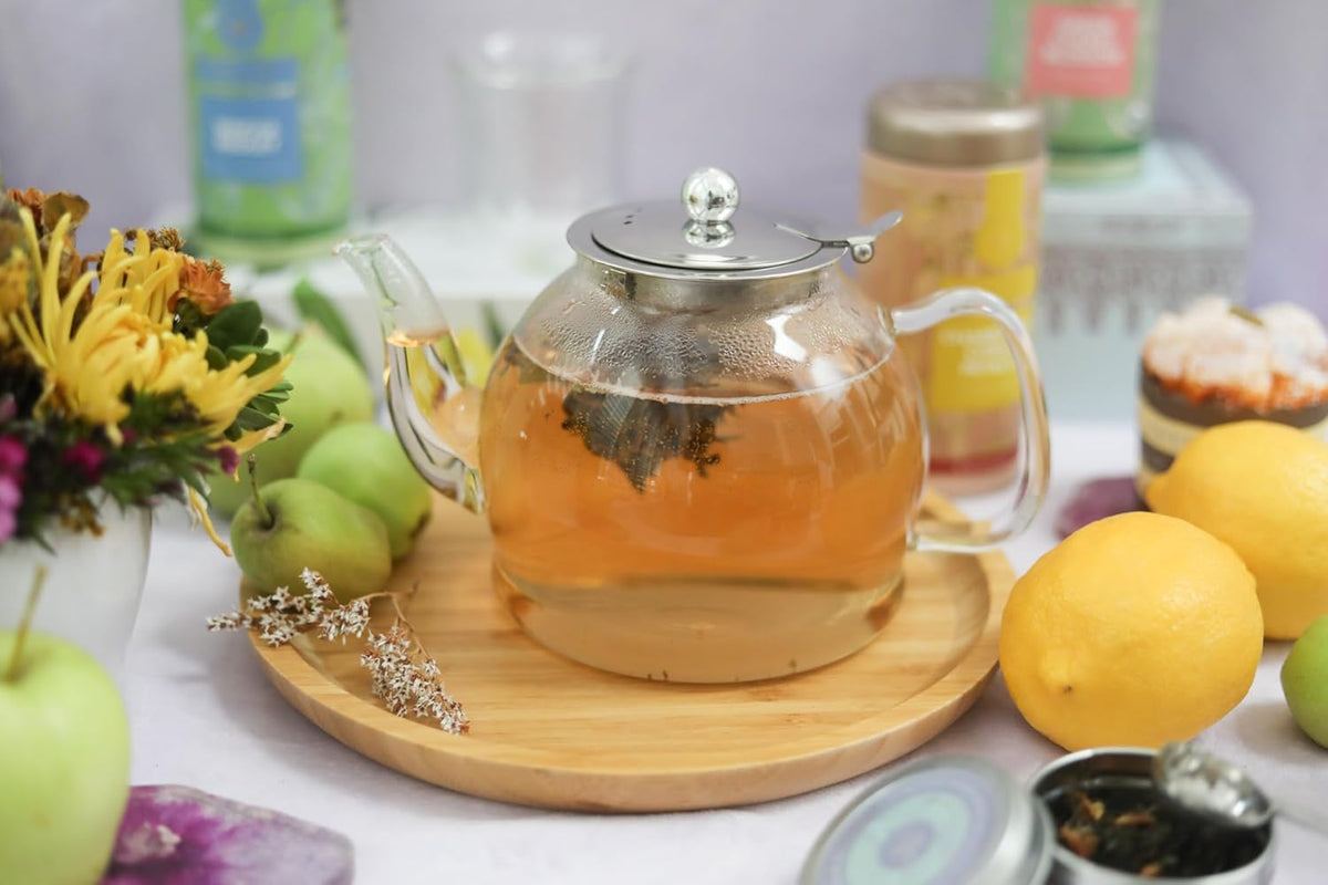 Teabloom Dublin Glass Teapot – Fine Borosilicate Glass – Stovetop and Microwave Safe – Removable Stainless Infuser – Ideal for Loose Leaf Tea – Large Capacity – 40 oz. / 1200 ml (4-5 Cups)
