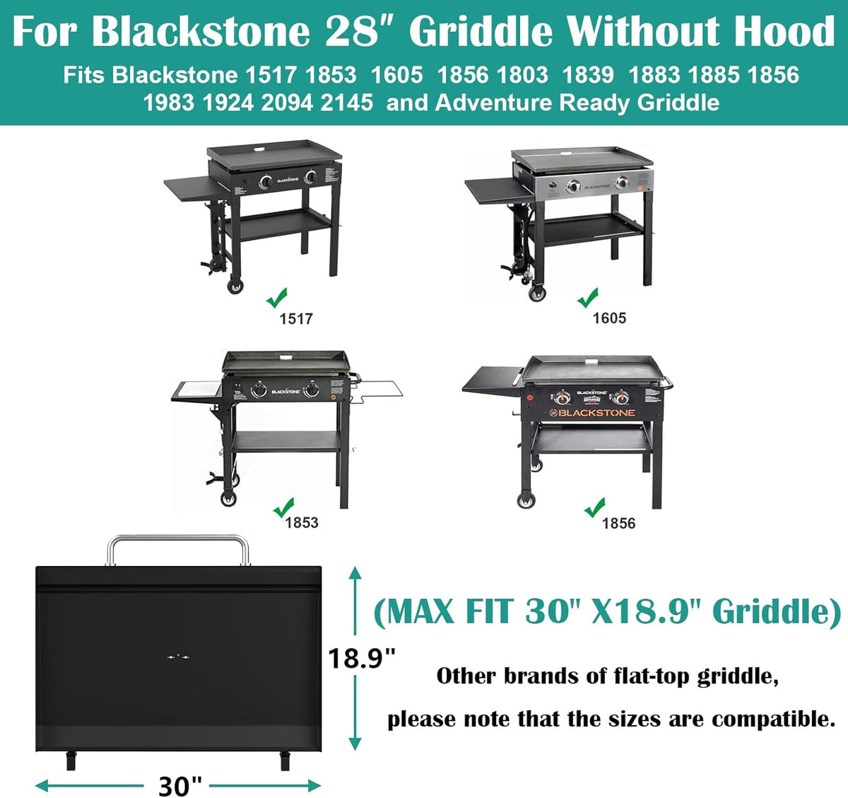 Upgraded Griddle Hinged Lid for 28" Blackstone 1517, 1853, 1605, 1803, 1839, 1856, 1885, 1924, 1983, 2094, 2137, 2145, Hard Cover with Thermometer and Cover for Blackstone 28 Inch Griddle Accessories