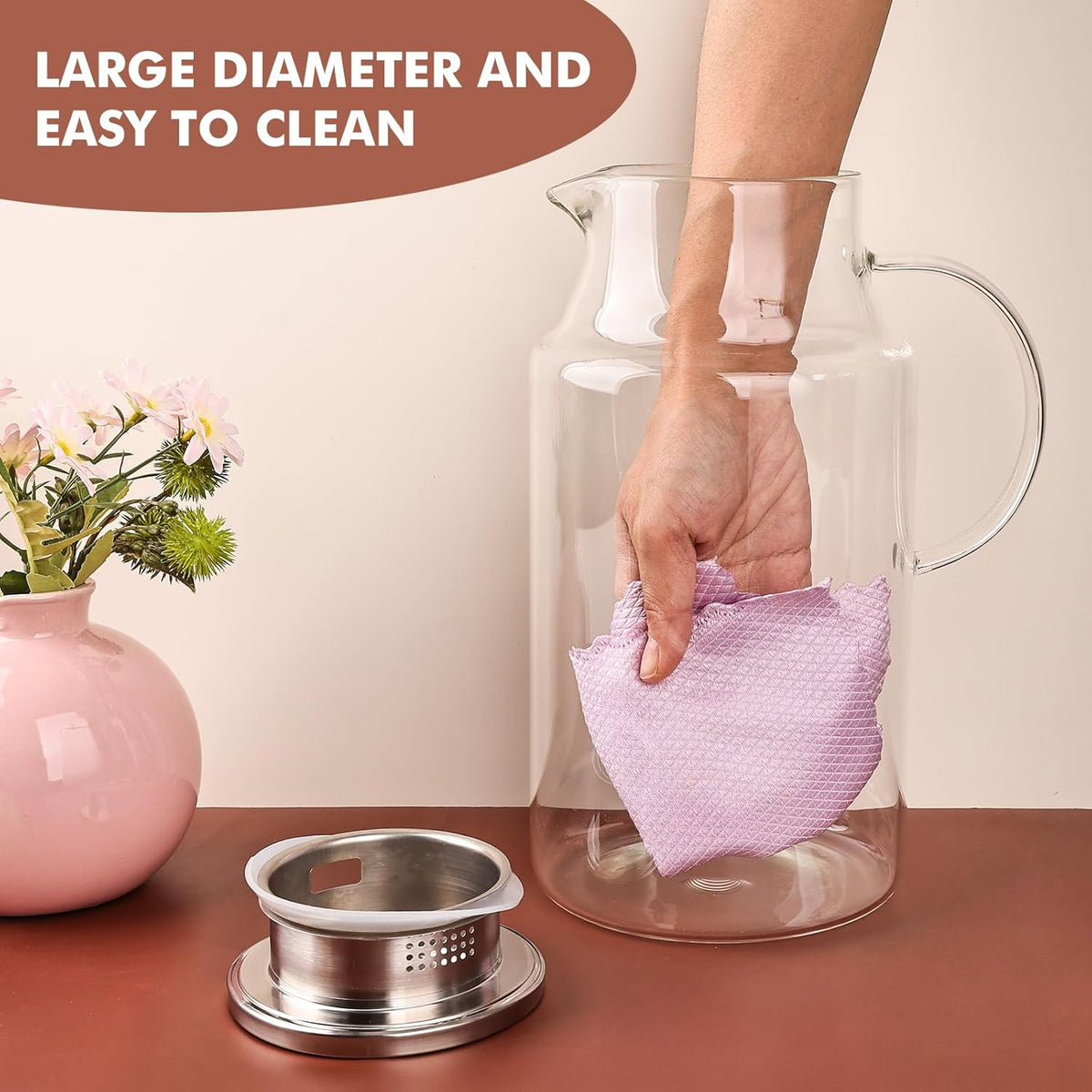 128oz Glass Pitcher with Lid,1 Gallon Glass Water Pitcher Hot/Cold Water Jug, 3.7LJuice and Iced Tea Beverage Carafe with Lid