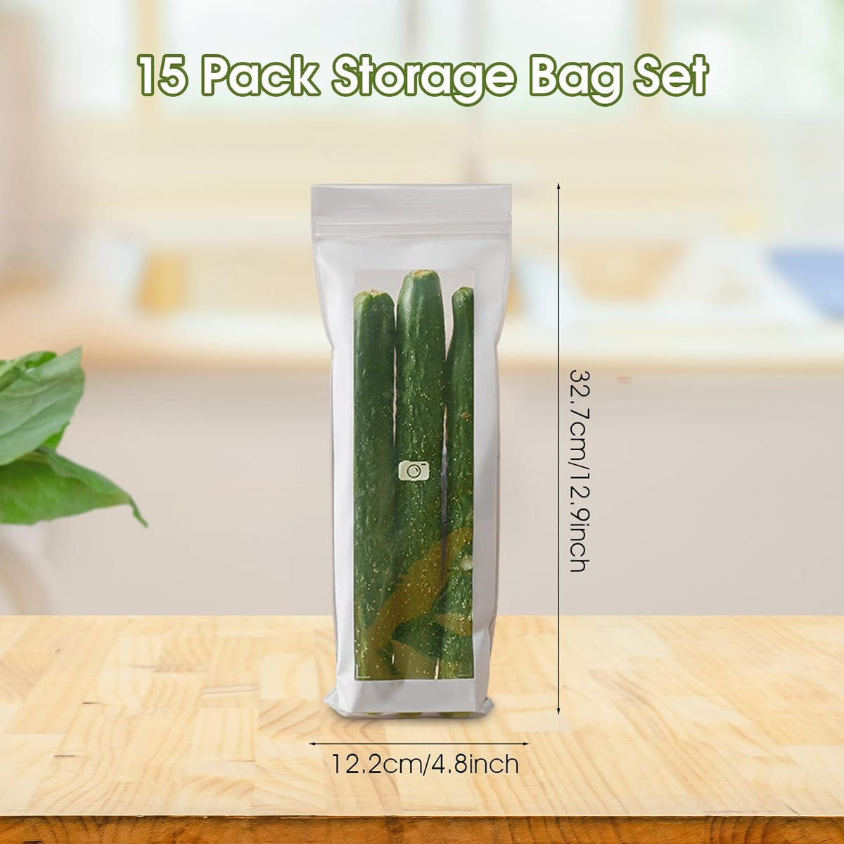 Reusable Freezer Bags 15PCS, Gallon Food Storage Bags with Stand & Label Leakproof Reusable Sandwich Bag for Kitchen, Vegetables, Snacks（Long style）