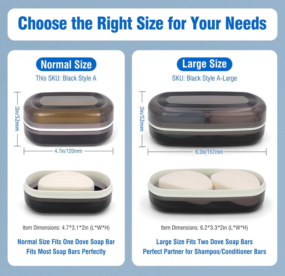Travel Soap Container, Leakproof Soap Box, Travel Soap Holder with Removable Draining Layer, Portable Soap Case for Traveling, Camping, Gym (Black)