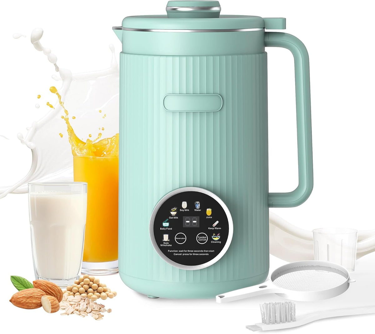 35oz Soy Milk Maker Machine: 8-in-1 Nut Milk Maker for Oat Milk, Vegan Drinks, Baby Food Blender - Plant-Based Milk Machine with Stainless Steel, LED Touch, Auto Shutoff (Green)