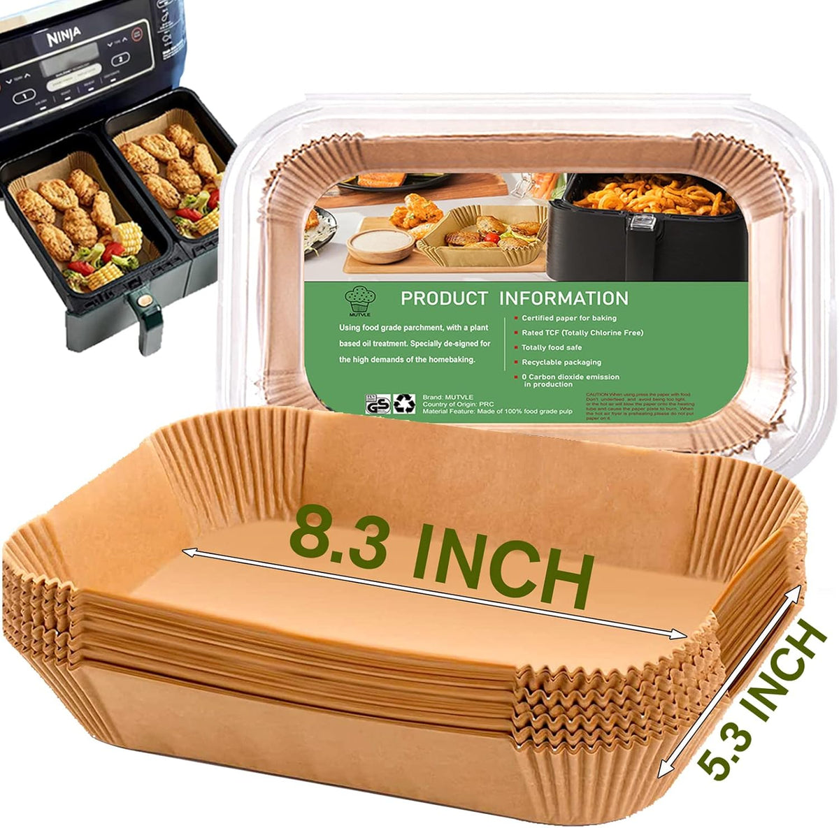 Air Fryer Liners for bella 4Qt Slim Air Fryer, Bella Air Fryer Accessories, Parchment Paper Liners Disposable Rectangular for Ninja Foodi 2-Basket, Instant Pot Vortex Plus, PowerXL Vortex(100Pcs)