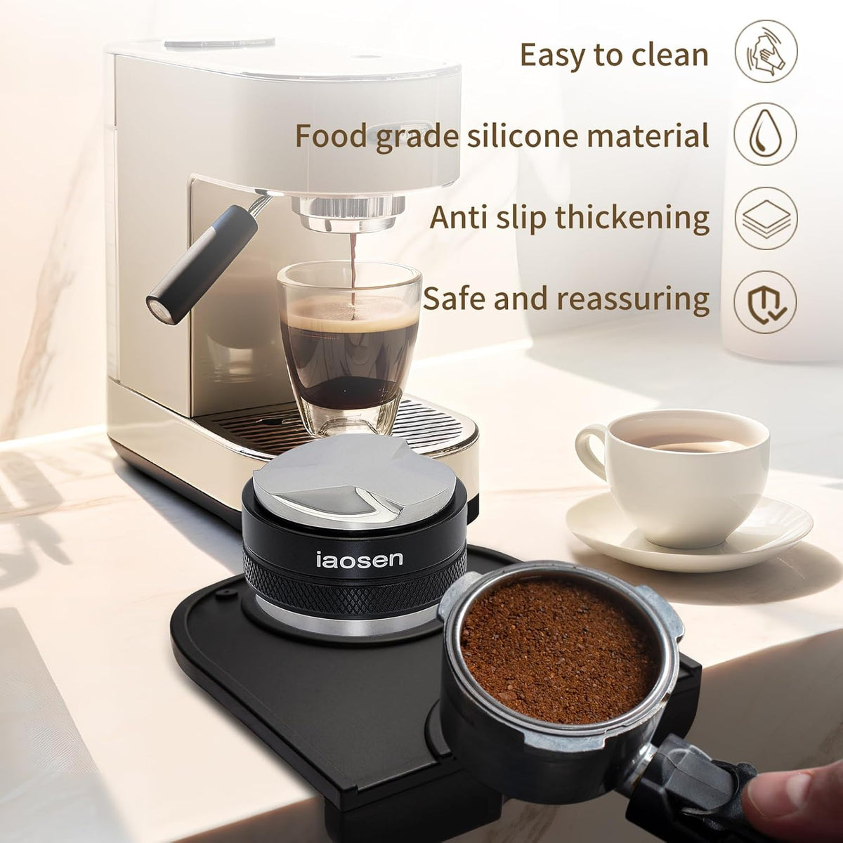 Knock Box Square High Sidewall Design Espresso Knock Box Tamping Mat Espresso Machine Accessories Set of 2 with Removable Knock Bar and Anti-Slip Base for Home Office Espresso Accessories