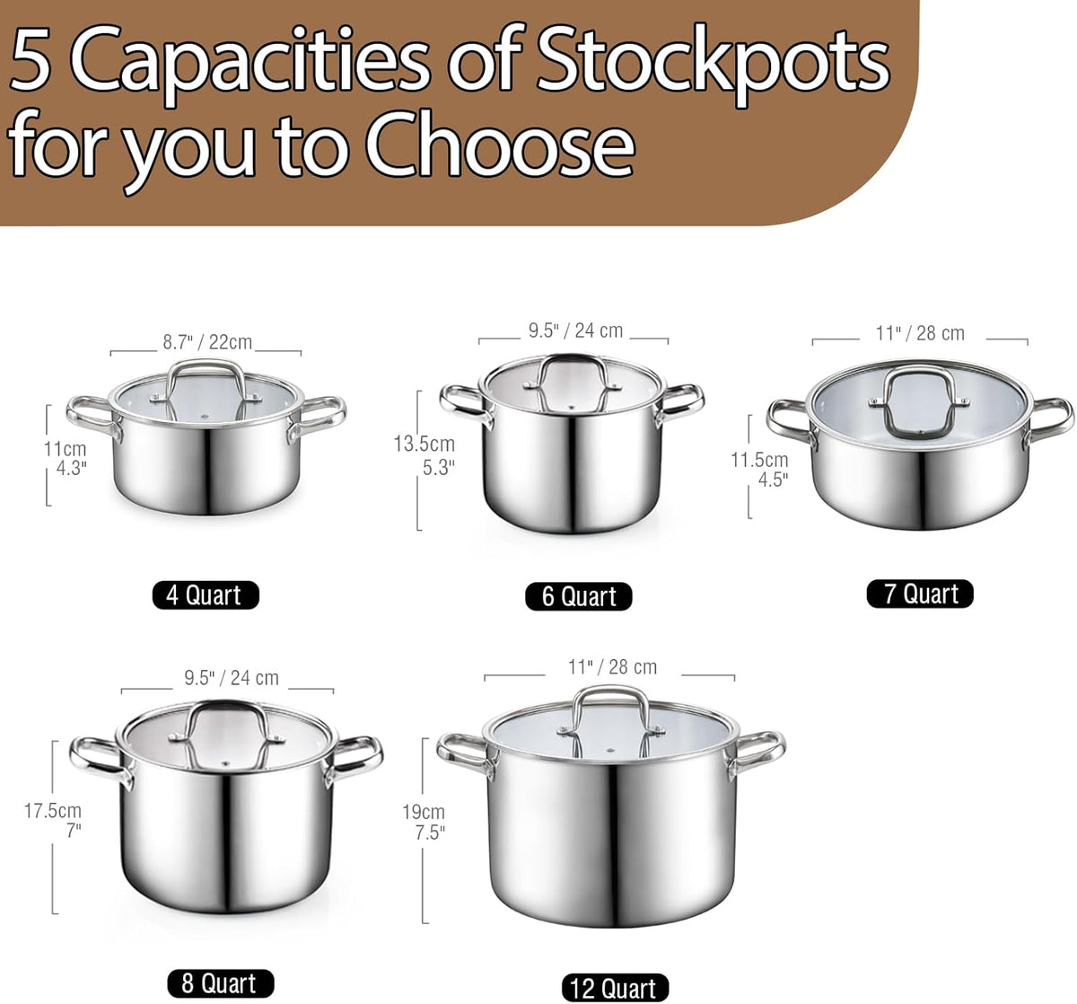 Cook N Home Stainless Steel Stockpot with Lid 6 Quart, Tri-Ply Clad Soup Pot, Induction Cooking pot, Silver