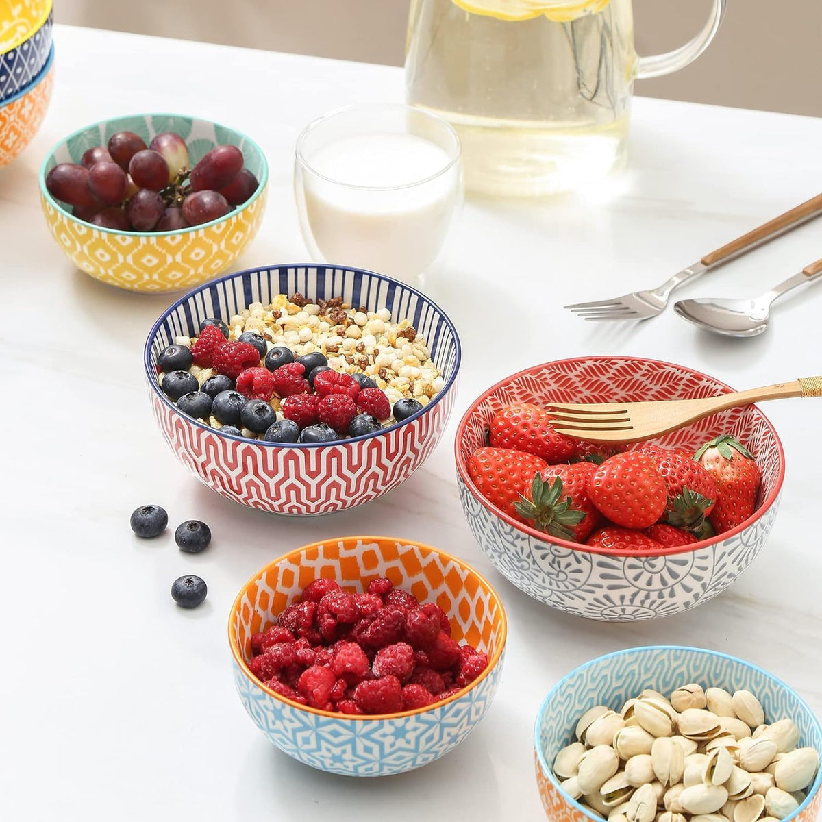 Selamica Ceramic 12 OZ Dessert Bowls Set, Ice Cream Bowls, 4.7 Inch Small Bowls for Ice Cream, Snack, Side Dishes, Microwave Dishwasher Safe, Set of 6
