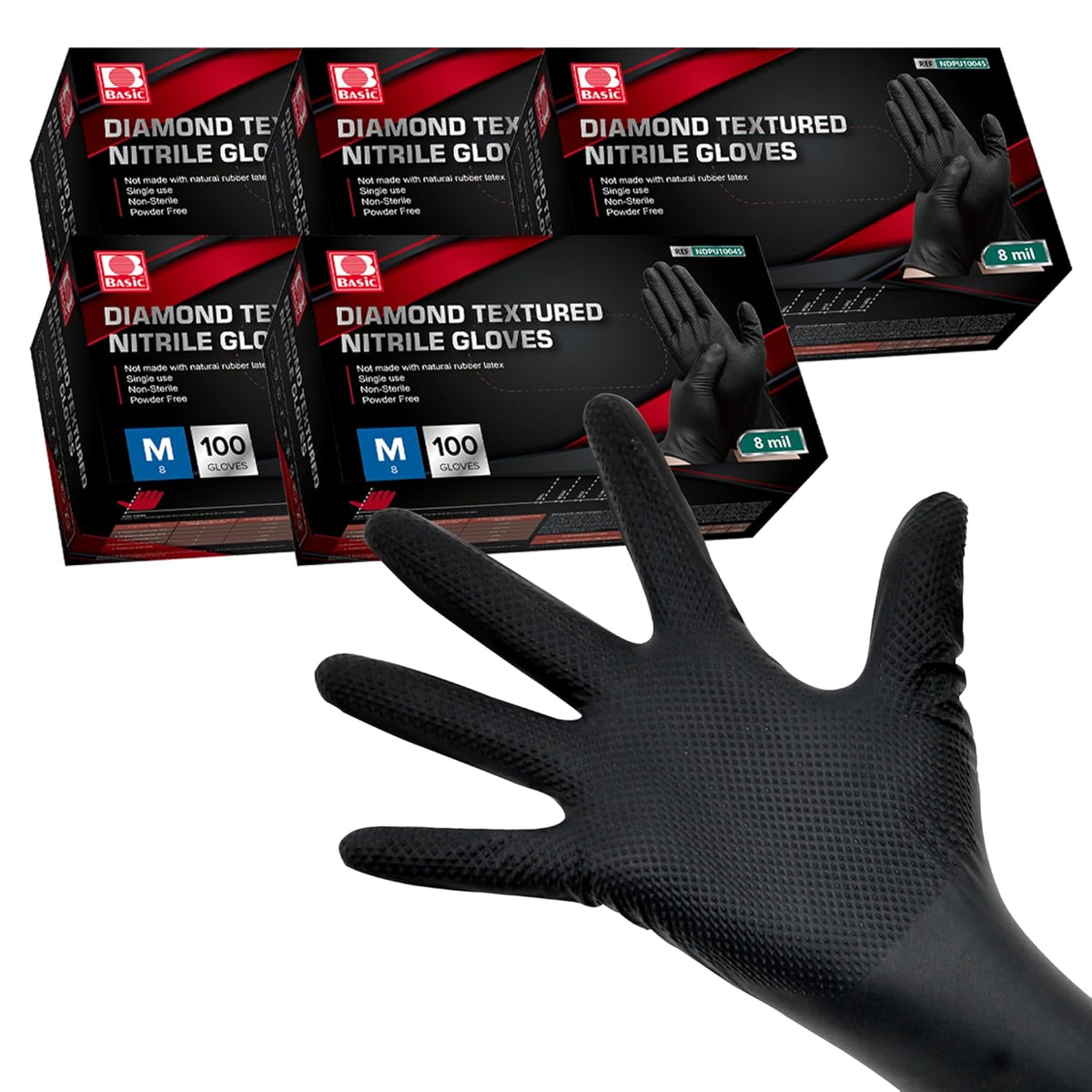 Jointown Basic Heavy Duty Nitrile Gloves, Mechanic Gloves 8 Mil Nitrile Disposable, with Raised Diamond Texture, Case of 500, Black, Medium