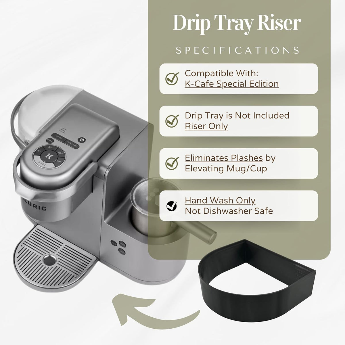 Drip Tray Mug/Cup Riser Made for the Keurig to Reduce Splashes - Riser Only (Black, K-Cafe Special Edition 1.7 inches Tall)