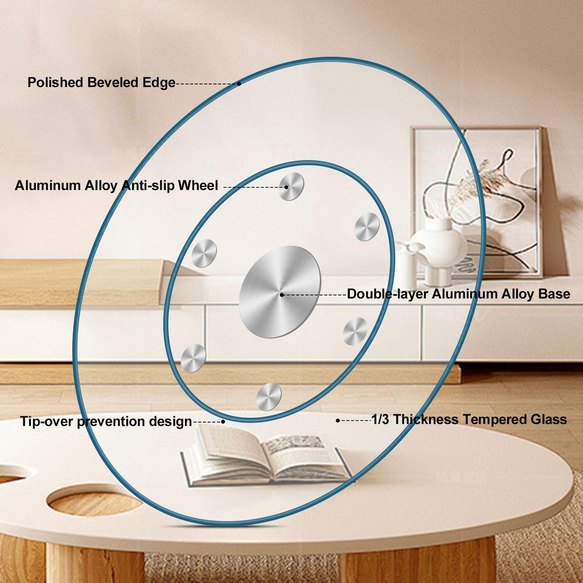 40" Heavy-Duty Lazy Susan Turntable - 1/3" Extra-Thick Tempered Glass - Silent & Smooth Swivel for Large Dining Tables, Centerpiece