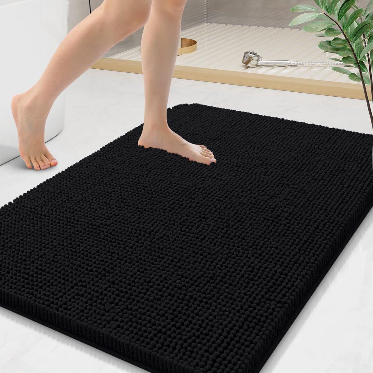 Arotive Bathroom Rugs 36x24, Extra Soft Absorbent Shaggy Chenille Bath Rugs, Machine Washable Rubber Backing Non-Slip Bath Mats for Bathroom Floor Tub and Shower, Home Decor Accessories, Black