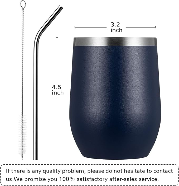 MEWAY 12oz/12 Pack Wine Tumbler Glasses with Lid -Double Wall Vacuum Stainless Steel Travel Tumbler Mug,Stemless Insulated Wine Cup for,Coffee,Cocktails,Gifts (Navy,Set of 12)