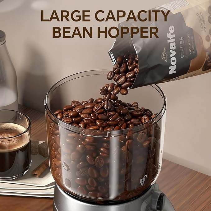 Electric Coffee Grinder, Burr Coffee Beans Grinder with 30 Grinding Settings, Burr Mill Grinder for Home Use, Touchscreen Adjustable 2-10 Cups or 40-Second Timer, Stainless Steel