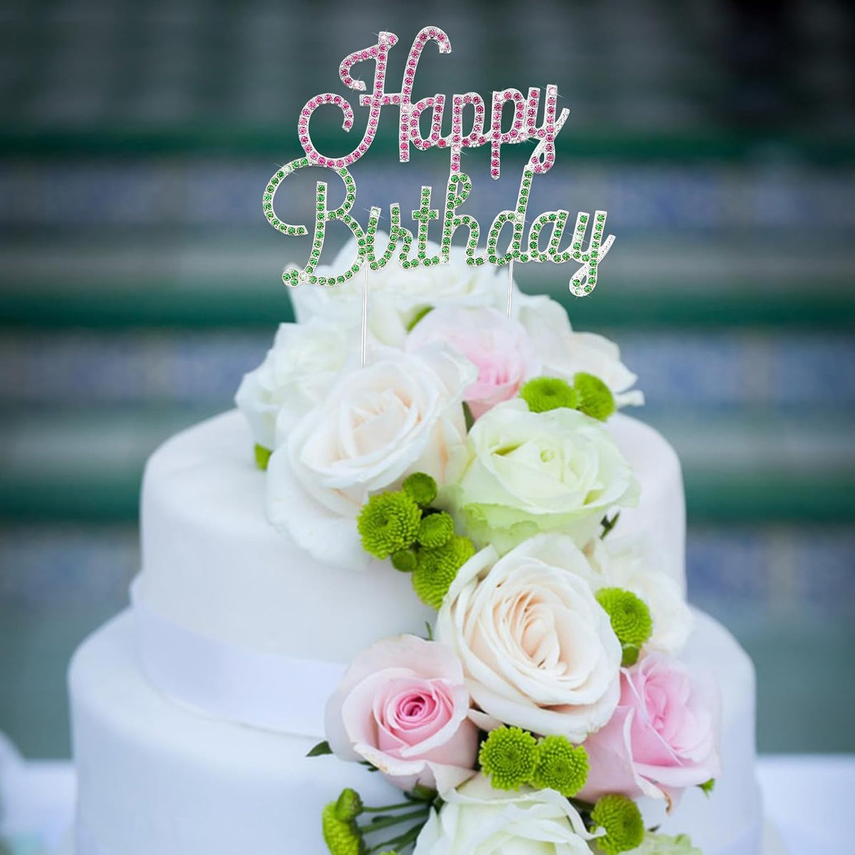 Jaciya Pink and Green Happy Birthday Cake Topper - Witch Themed Cake Decorations Green and Pink Party Supplies
