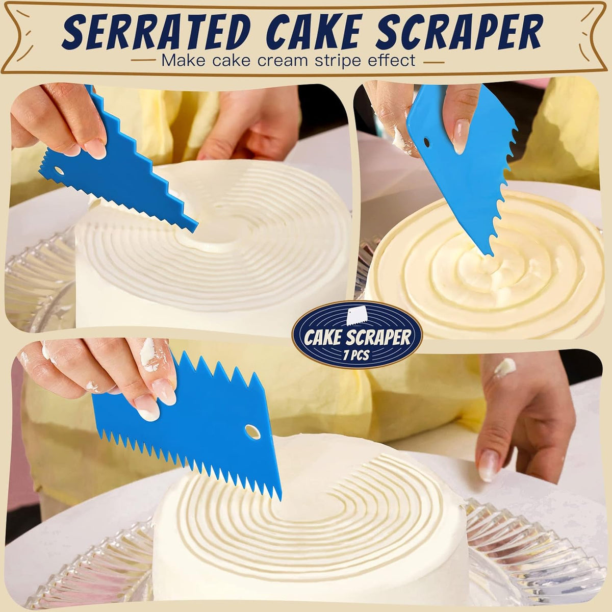 Teenitor Cake Scraper Cake Smoother, 7 Pcs Cake Tools Icing Scraper Cake Scraper Smoother Cake Icing Smoother Tool For Cake Decorating