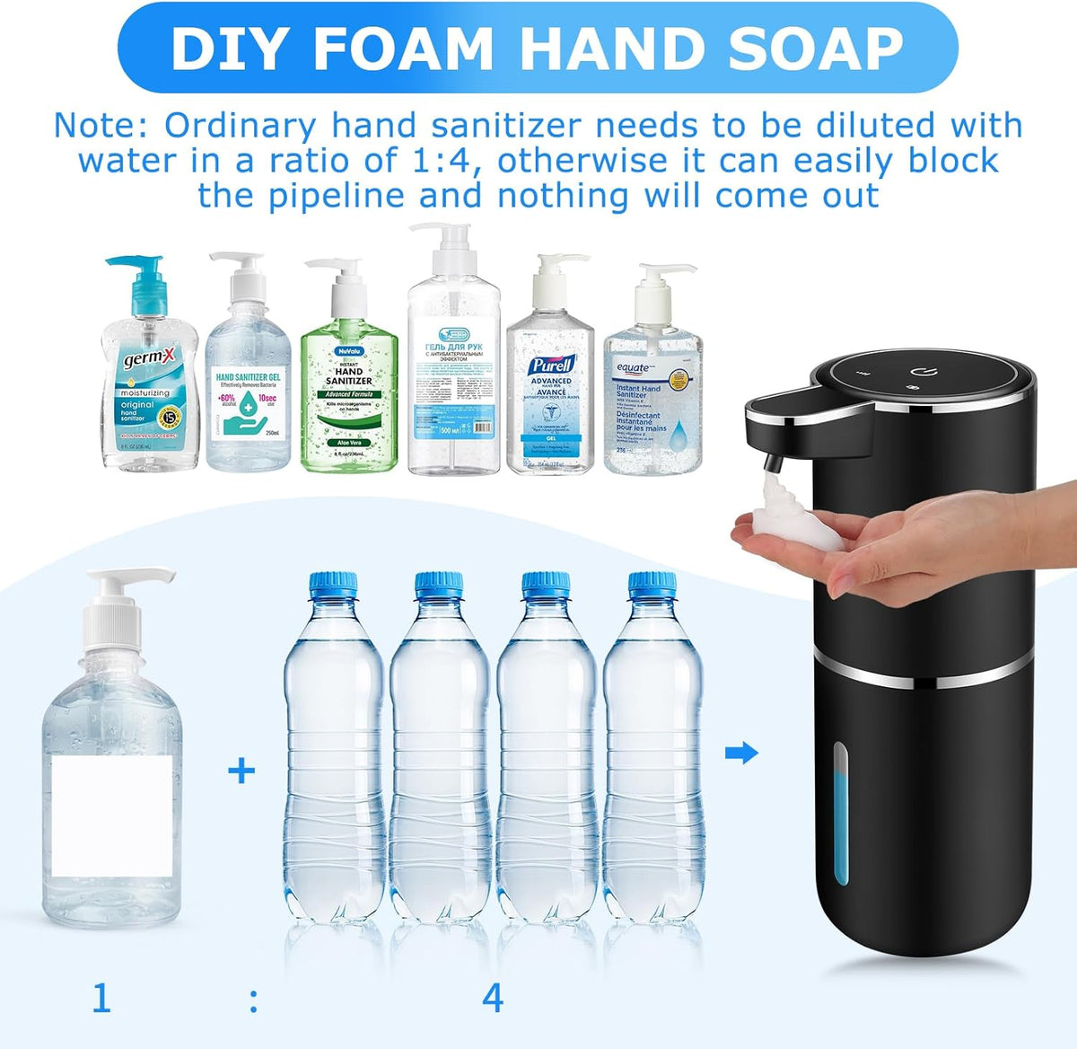 2 Pack Automatic Soap Dispensers,12.8oz/380ml USB Touchless Automatic Foaming Soap Dispenser,Rechargeabled Wall Mounted Smart Soap Dispenser for Bathroom Kitchen Dish Soap(Black)