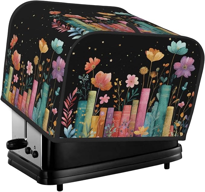Toaster Cover 4 Slice Books Flower Botanical Kitchen Small Appliance Covers with Pockets Dust and Fingerprint Protection