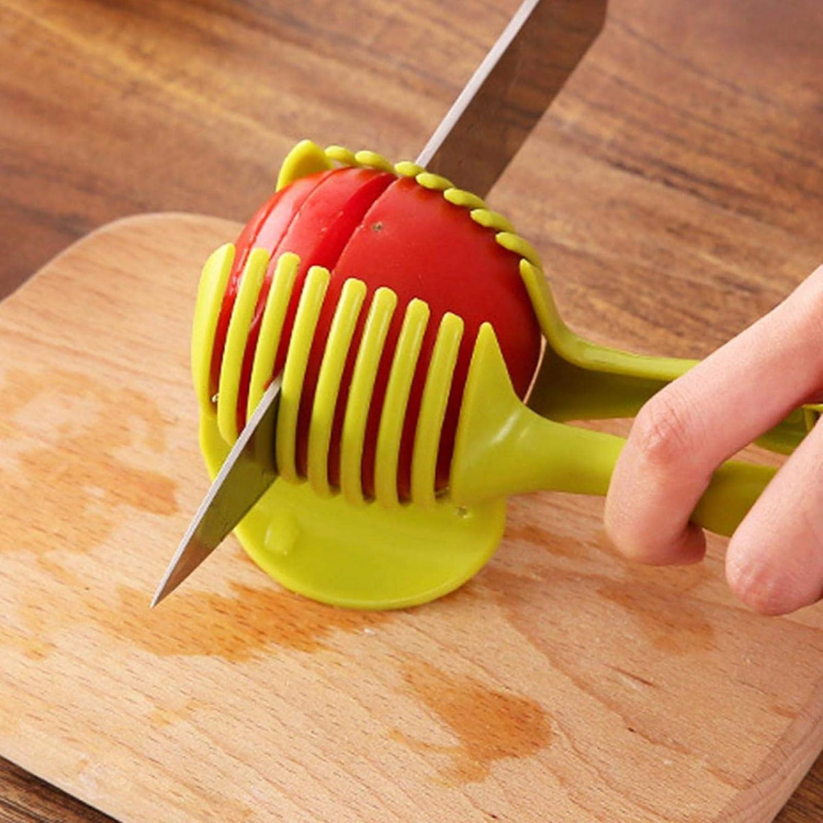 Multipurpose Handheld Vegetable & Fruit Slicer – BPA-Free Cutter Tool for Tomato, Lemon, Egg, Onion – Compact Kitchen Cutting Aid Gadget for Even Slices, Non-Slip Grip (Green)