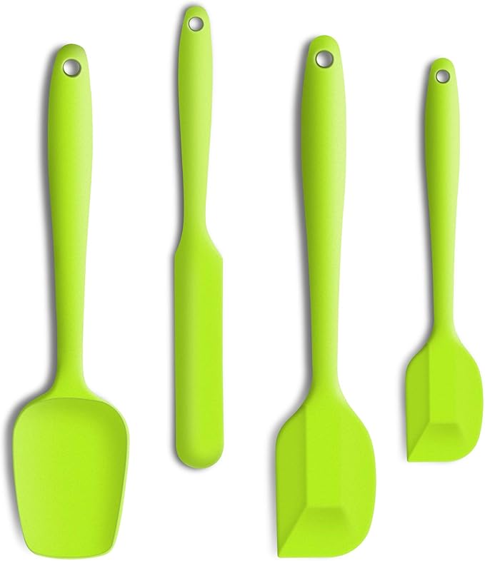 4 Piece Silicone Spatula Set, Flexible Heat Resistant Non-scratch Baking Cooking Rubber Spatulas with Stainless Steel Core, Green
