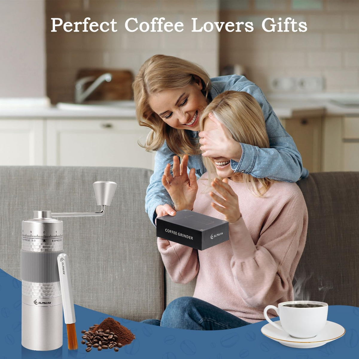 Manual Coffee Grinder, Hand Coffee Grinder, Capacity 25g with Seven star titanium plated 440 Stainless Steel Conical Burr Portable Coffee Grinders for Home Use, Office, Travel（AVOID grind 0-3 range）