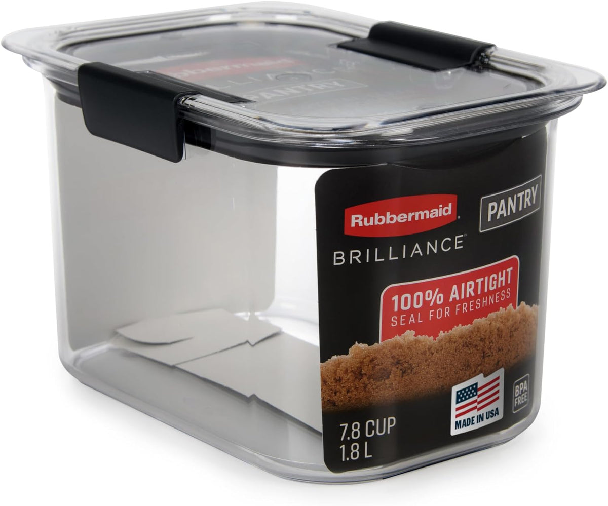 Rubbermaid Brilliance Pantry Airtight Food Storage Container, BPA-Free 7.8 Cup, Ideal for Brown Sugar - Efficient, Leak-Proof and Dishwasher-safe