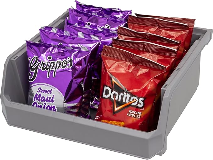Plastic Containers for Organizing and Storage Bins for Closet, Kitchen, Office, Garage or Pantry Organization, Stackable Bins, Extra Large (14.8" x 16.5" x 7"), 4-Pack, Grey