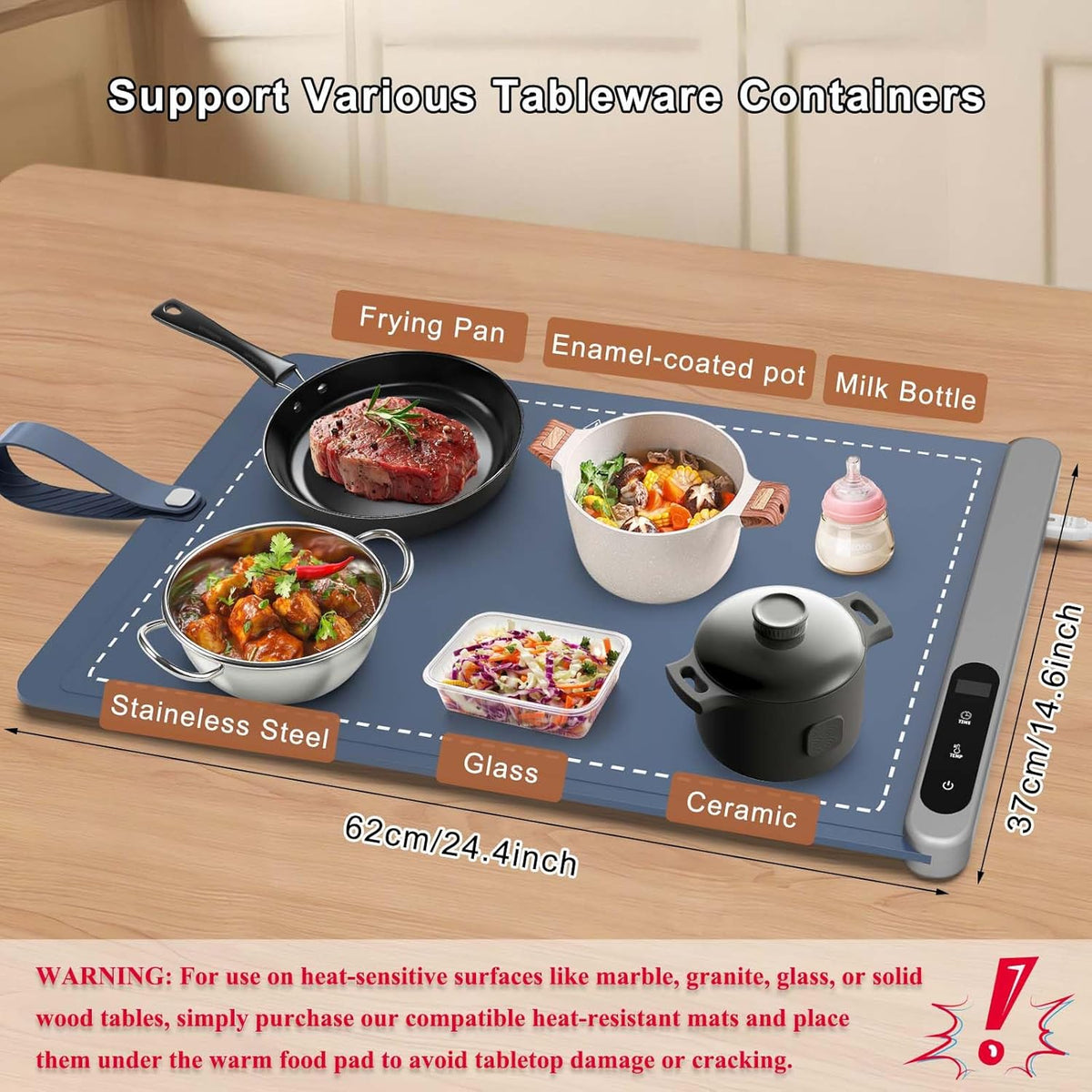FYY Food Warming Mat - Electric Warming Tray with 6 Temperature Settings and 6 Hours Timer, Full Surface Graphene Heating Food Warmer, Premium Rollable Heating Tray for Gatherings, Parties, Blue