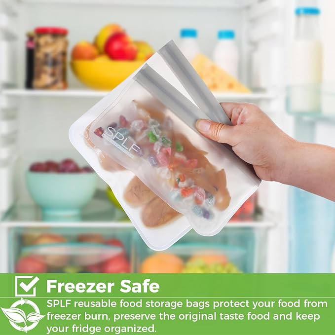 SPLF 10 Pack Reusable Sandwich Bags Dishwasher Safe, Reusable Quart Freezer Bags, Extra Thick Leakproof Food Storage Bags Silicone and Plastic Free for Marinate Meats, Cereal, Lunch, Travel Items Gray