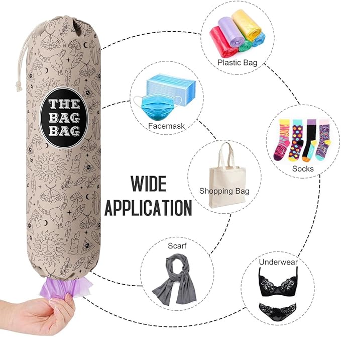 Boho Bag Grocery Bag Holder & Organizer - Wall Mount Plastic Bags Storage Dispenser - Kitchen Gift For Women, Family & Grandma (H-30)