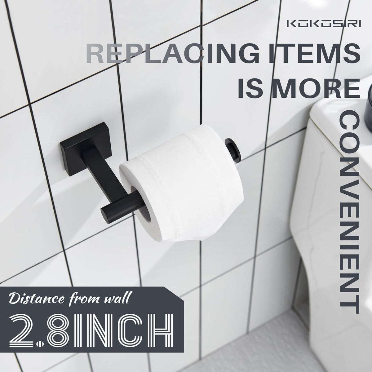 KOKOSIRI Toilet Paper Holder for Bathroom Toilet Roll Holder Hold Mega Rolls Wall Mounted, Matte Black Stainless Steel B2008BK