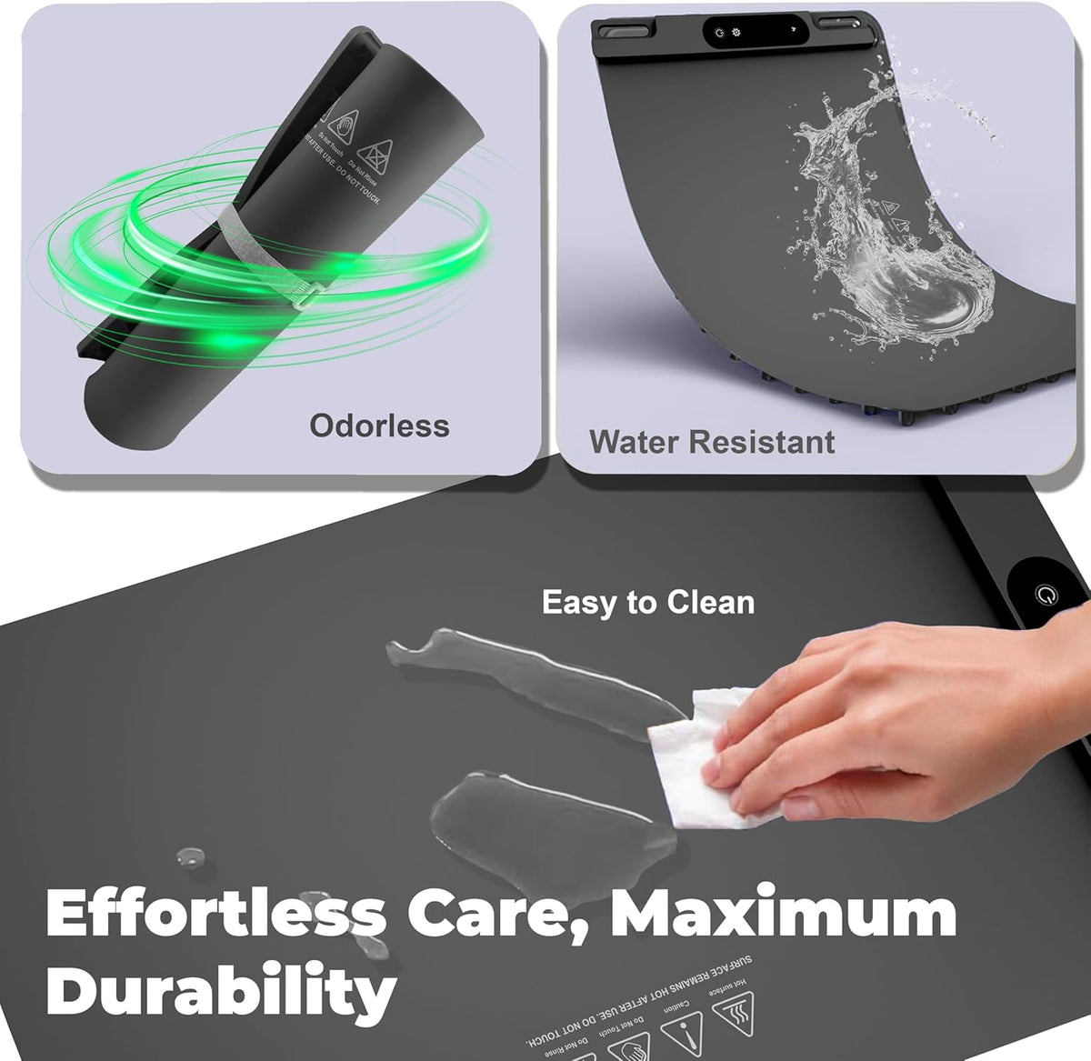 OMEO Food Warming Mat - Electric Warming Tray with 3 Temperature Settings and 1-4 Hours Timer, Full Surface Graphene Food Warmer, Premium Rollable Silicone Heating Mat Food, Gatherings, Parties(Grey)