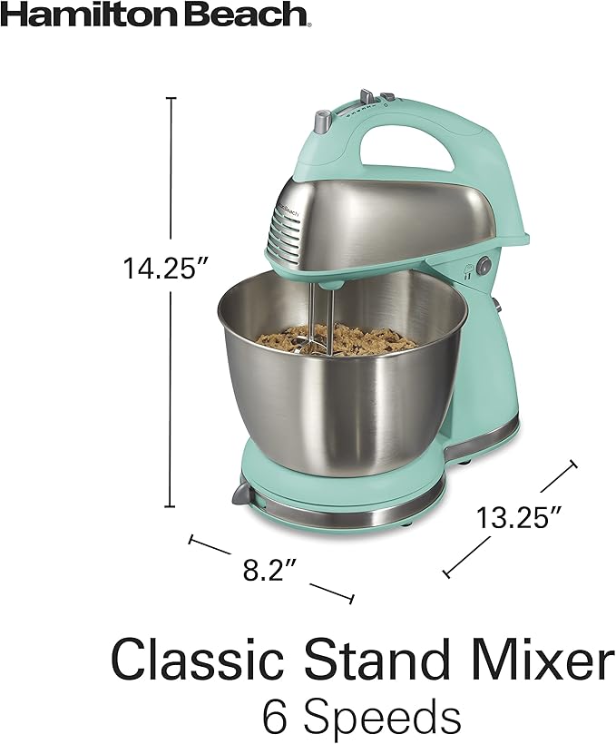 Hamilton Beach Classic Stand and Hand Mixer, 4 Quarts, 6 Speeds with QuickBurst, Bowl Rest, 290 Watts Peak Power, Blue (64658)
