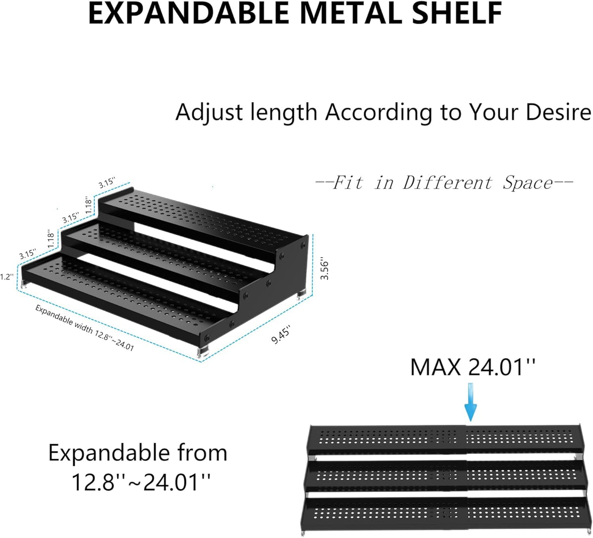 Expandable Spice Rack organizer with 3-Tier step shelf,Modern Design heavy duty,Non Skid and Visibility,Great for Kitchen Cabinet, Pantry and more(3PACKS/GUN-GREY)