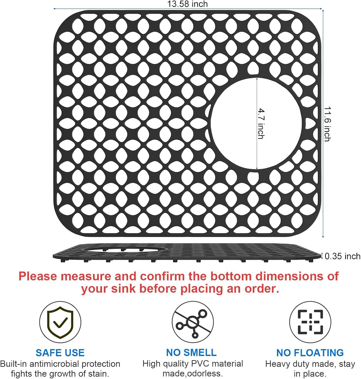 TOOVEM Kitchen Sink Mats, 2PCS Non-Slip Heat Resistant Silicone Sink Protector Mat, Folding Farmhouse Rear Drain Sink Mats (Type2: Side Drain, Black)
