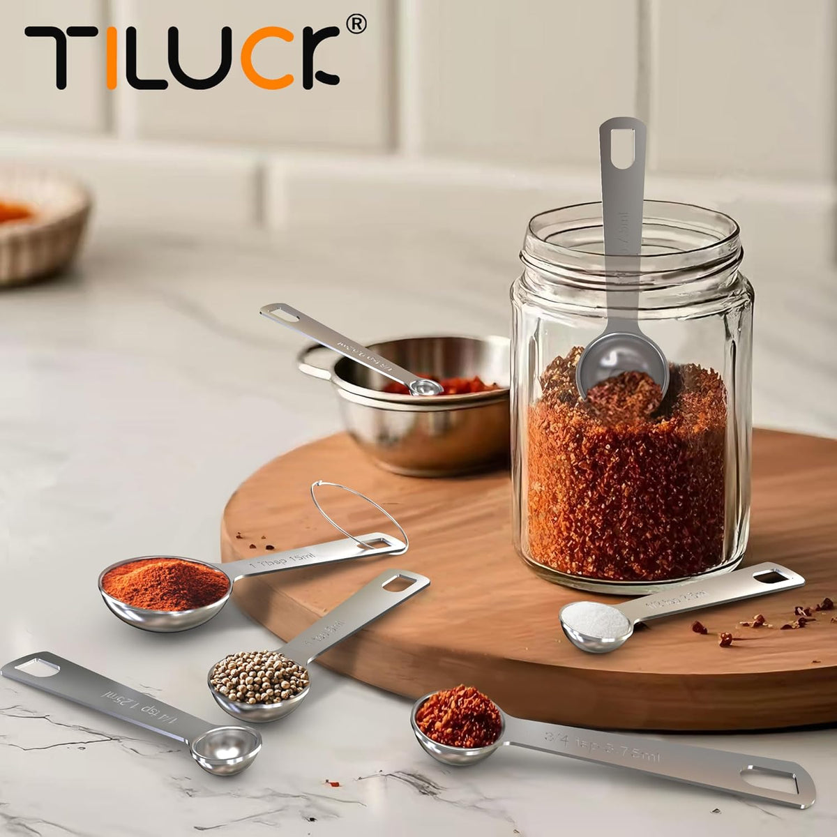 TILUCK Stainless Steel Measuring Spoons Set,Coffee Scoop Spoon,Kitchen Gadgets for Cooking & Baking,Set of 7