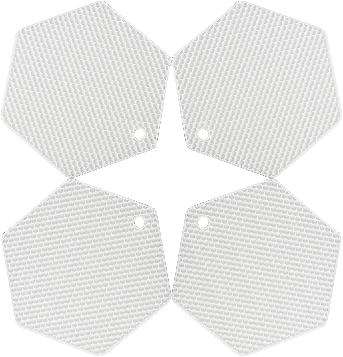 4 Packed Silicone Trivet Mats - DIY Different Size Dish Drying Mat, Hot Pot Holder for Pots & Pans, Non-Slip & Heat Resistant Kitchen Hot Pads for Countertops & Table, White