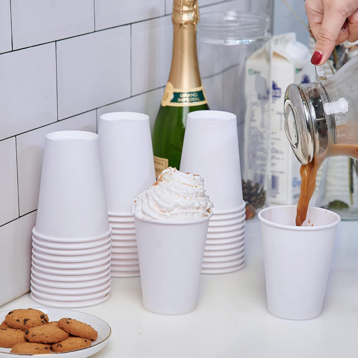 LITOPAK 240 Pack 12 oz Disposable Paper Coffee Cup, White Paper Hot Coffee Cups, Suitable for Party, Picnic, Travel, and Events